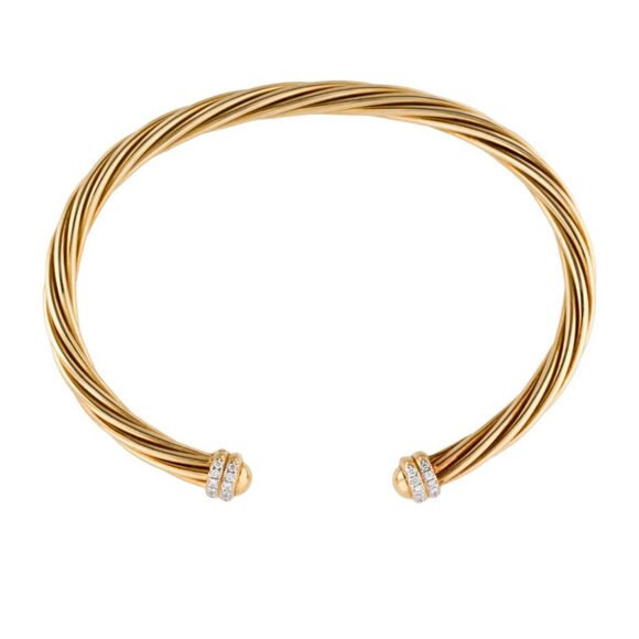 DAVID YURMAN 18K 750 YELLOW GOLD DIAMOND HELENA CUFF BRACELET - Picture 7 of 9